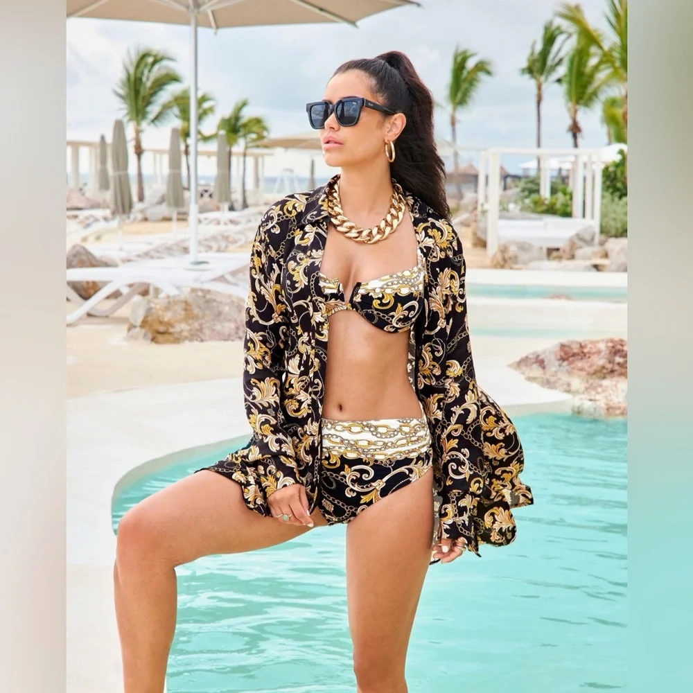 ‼️SOLD‼️Carmen Marc Valvo Swim Sense Filigree Status High Waist Bikini size S - Picture 1 of 12